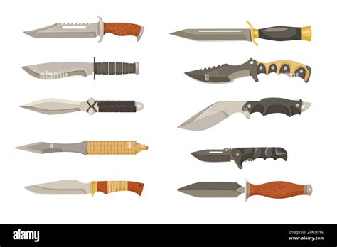 Colorful Combat Knives Or Daggers Cartoon Illustration Set Stock Vector Image And Art Alamy