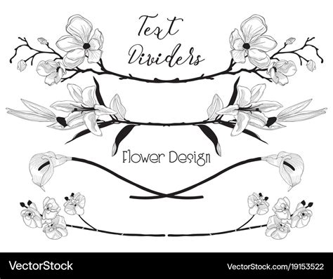 Black floral text dividers flower design Vector Image