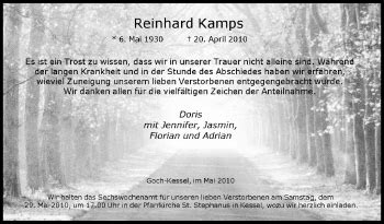 Traueranzeigen Von Reinhard Kamps Trauer In Nrw De