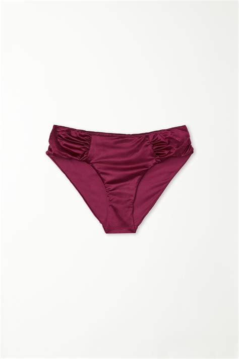 Braguita De Bikini De Corte Alto Con Frunces En Burdeos Brillante Cl Sica Mujer Tezenis