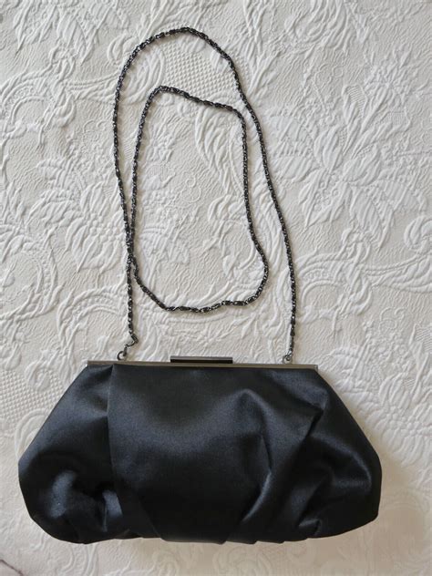 Lulu Townsend Black Satin Clutch Bag Convertible Crossbody Cocktail