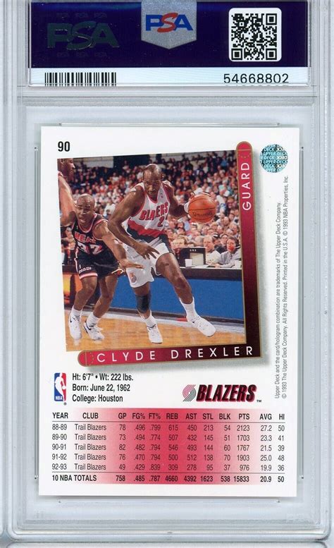 1993 Upper Deck 90 CLYDE DREXLER Portland Trail Blazers HOF PSA 9