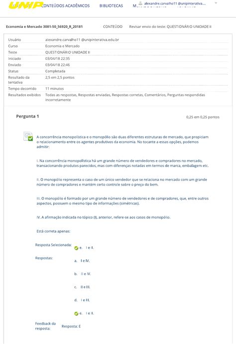 Questionario Economia E Mercado Unidade II Economia E Mercado