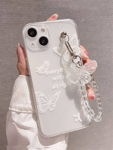 Funda De Celular Transparente Con Estampado De Letra Con Con Tira De