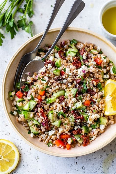 Farro Salad With Feta Cucumbers And Sun Dried Tomatoes Skinnytaste