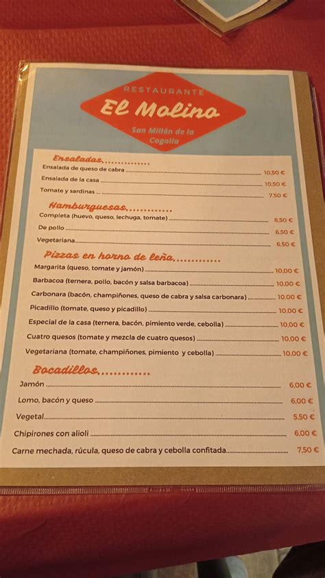 Carta De Restaurante El Molino De San Mill N San Mill N De La Cogolla