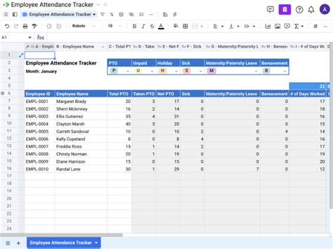 Employee Attendance Tracker Spreadsheet