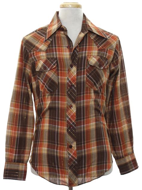 1970 S Retro Western Shirt 70s Kennington Mens Brown Background