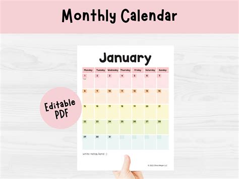 Printable Calendar Blank Calendar Printable Cute Calendar - Etsy