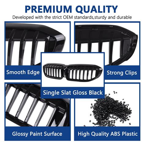 G Grille Single Slat Gloss Black Grill Front Kidney Grill Compatible