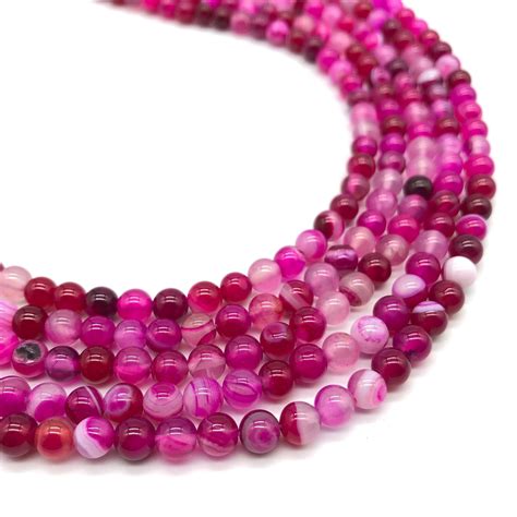 155 Inch Pink Stripe Agate Beads Round Smooth Agate Beads Etsy