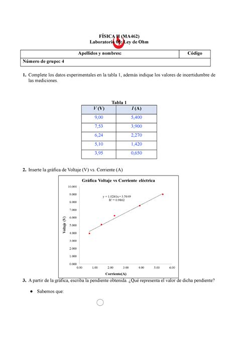Laboratorio 05 Ley de Ohm FÍSICA II MA462 Laboratorio 05 Ley de