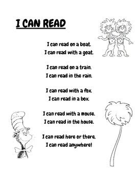 I Can Read Dr. Seuss Poem by First Grade Honey | TPT