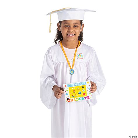 White Graduation Gown And Cap Set With Awards For 12