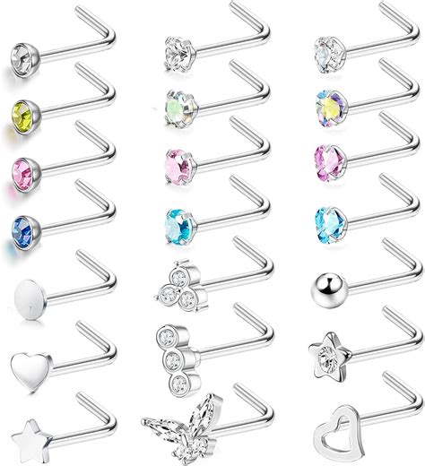 Amazon YADOCA 21Pcs Nose Rings 20G Surgical Stainless Steel Nose