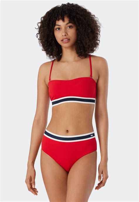 Bandeau Bikini Set Softpads variable Träger Midi Slip Ripp Optik rot