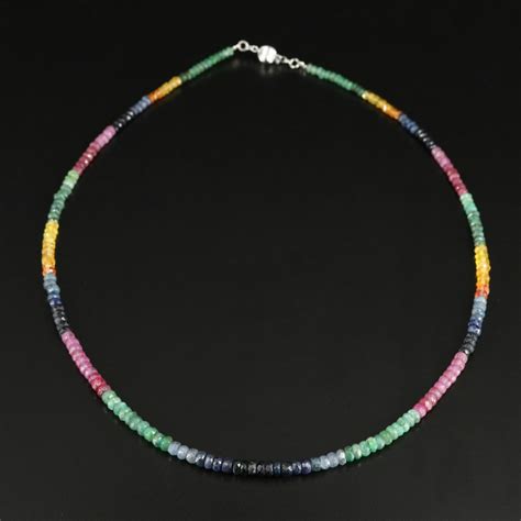 Multi Gemstone Necklace With 14k Clasp Including Filled Corundum And Sapphire Everything But