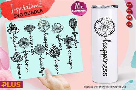 Floral Tumbler Design Svg Bundle Positive Word With Flower