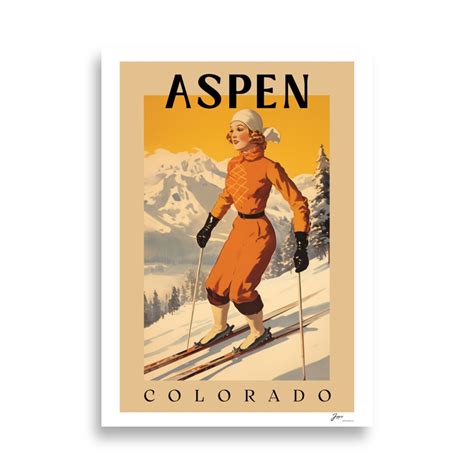 Aspen Poster Ski Resort Vintage Illustration Perfekt Für Ski