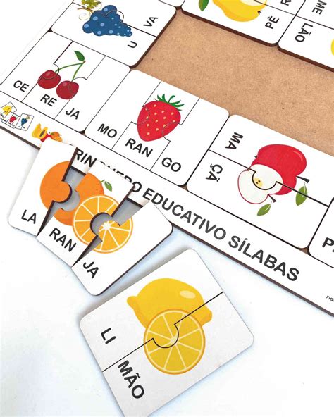 Brinquedo Educativo Tabuleiro Quebra Cabeça Silabas Frutas Mdf Mega