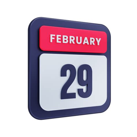 February Realistic Calendar Icon 3D Illustration Date February 29 ...