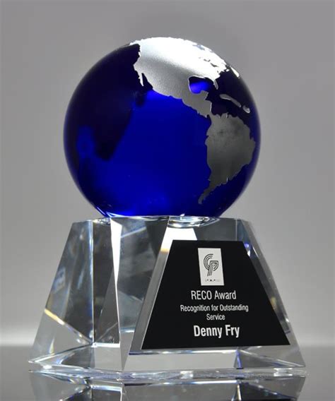 Blue Globe Crystal Trophy Large Size