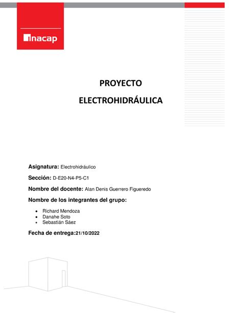 Proyecto Electrohidráulica PROYECTO ELECTROHIDRULICA Asignatura