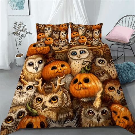 3d Halloween Owl Pumpkin Bed Sheets Duvet Cover Bedding Sets Please