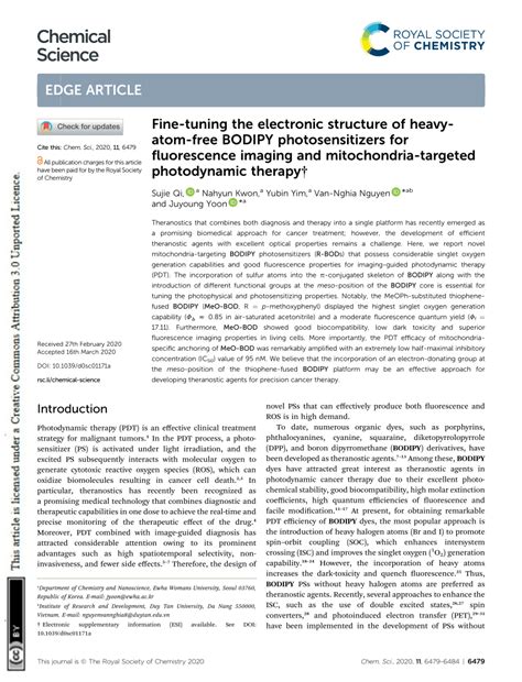 PDF Fine Tuning The Electronic Structure Of Heavy Atom Free BODIPY