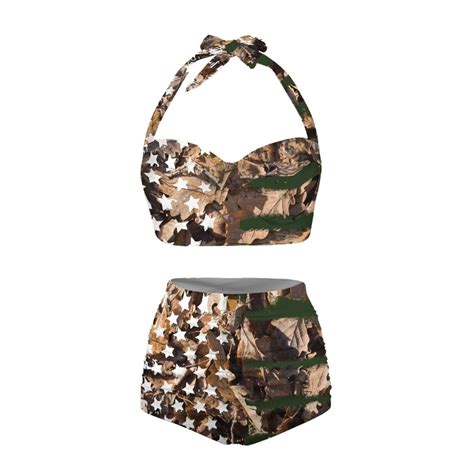 HUIACONG Women S Two Piece Bikini American Flag Camo Hunting Swimsuit Ruched High Waisted