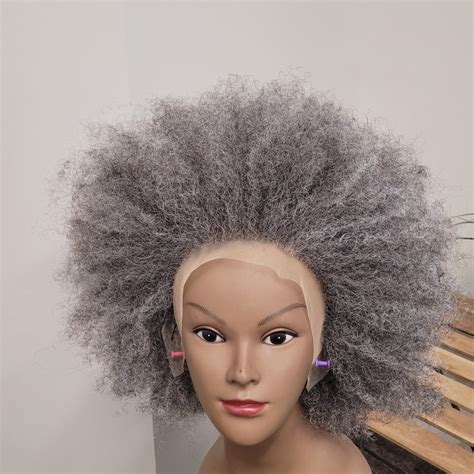 Grey Saltnpepper Afro Kinky Lace Frontal Wig Etsy