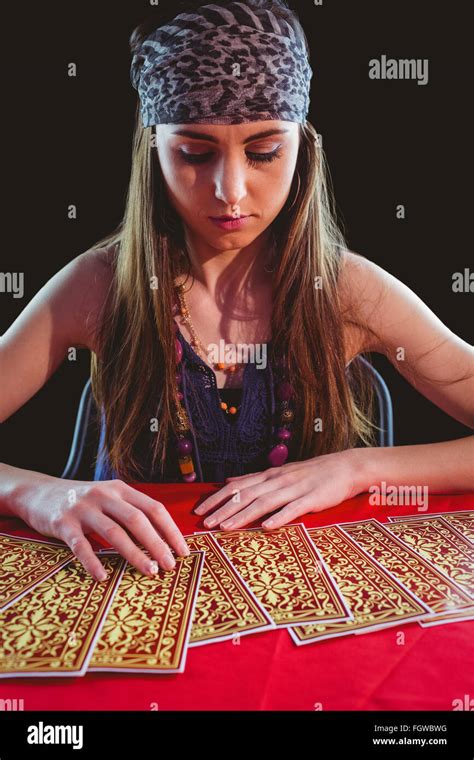 Fortune Teller Using Tarot Cards Stock Photo Alamy