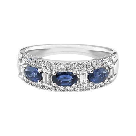 9ct White Gold Oval Sapphire Baguette And Round Brilliant Cut Diamond