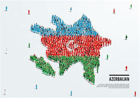 Mapa E Bandeira Do Azerbaijão Um Grande Grupo De Pessoas No Formulário De Cores Da Bandeira Do