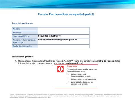 Plan Auditoría Seguridad Ii © Uveg Derechos Reservados El Contenido