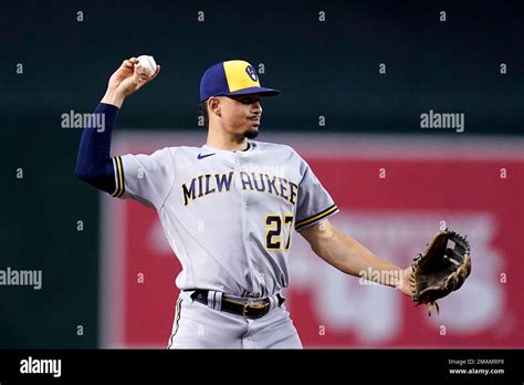 Milwaukee Brewers Shortstop Willy Adames Warms Up During The First