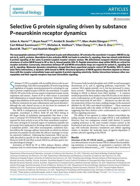 Selective G Protein Signaling Driven By Substance Pneurokinin Receptor