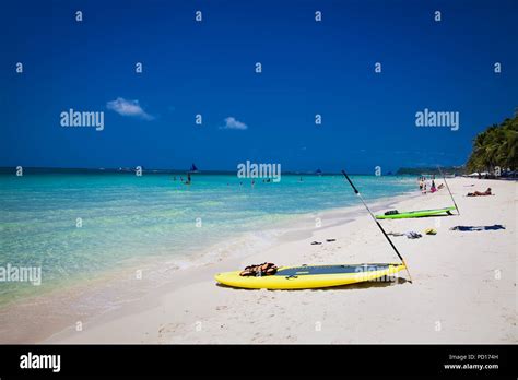 Paddle Board On White Beach Boracay Island Philippines Stock Photo