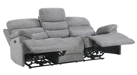 Sherbrook Gray Chenille Fabric Power Recliner Sofa Aetna Stores