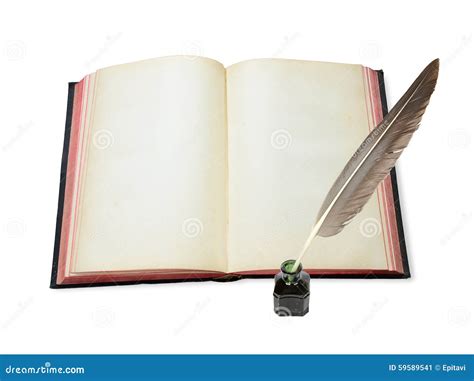 Abra El Libro Y La Pluma En El Tintero Imagen De Archivo Imagen De