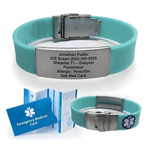 Silicone Sport Medical Alert Id Bracelet Teal Incl 5 Dp