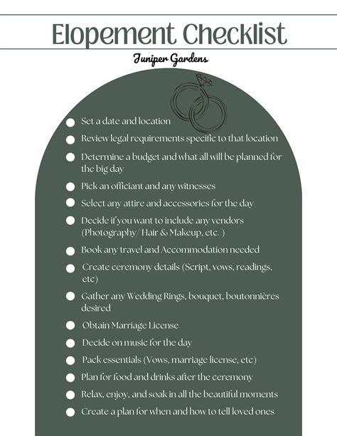 The Best Elopement Checklist In Simple Steps Juniper Gardens