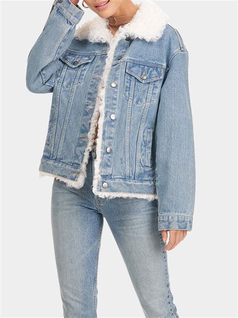 Beautiful Posterity Damage Denim Jacket With Faux Fur Collar Tiger