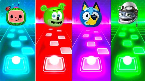 Cocomelon Vs Gummy Bear Vs Bluey Vs Crazy Frog Vs Tiles Hop EDM Rush