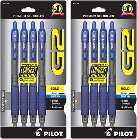 Pilot G2 Retractable Premium Gel Ink Roller Ball Pens Bold Point 4 Pack Blue Ink