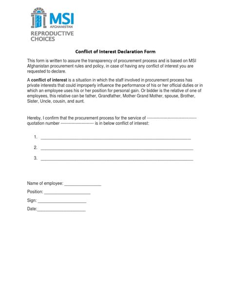 Annex 3 Conflict Of Interest Declaration Form Pdf