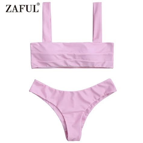 Zaful Women New Padded Bandeau Bikini Top And Bottoms Sexy Low