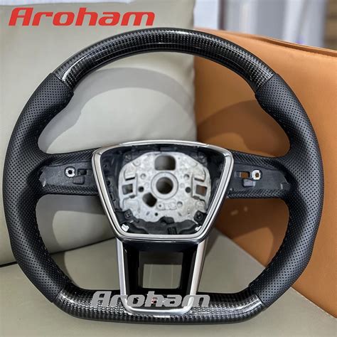 Aroham Carbon Fiber Steering Wheel Full Leather Sport Flat Bottom For