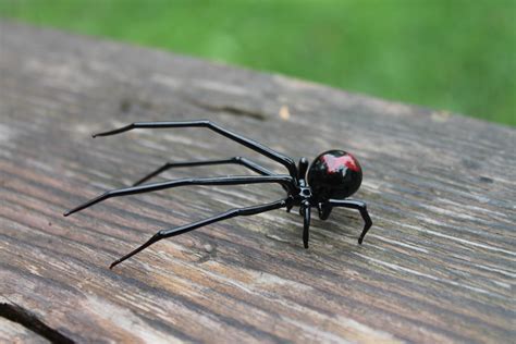 Art Glass Black Widow Figurine Blown Glass Spider Hand Blown Glass