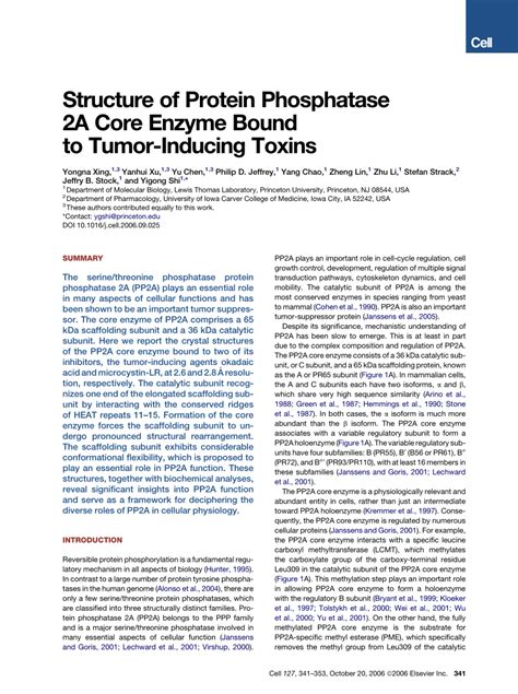 Pdf Structure Of Protein Phosphatase 2a Core Enzyme Bound To Tumor Inducing Toxins